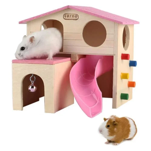 maisonnette hamster tobogan rose et clochette